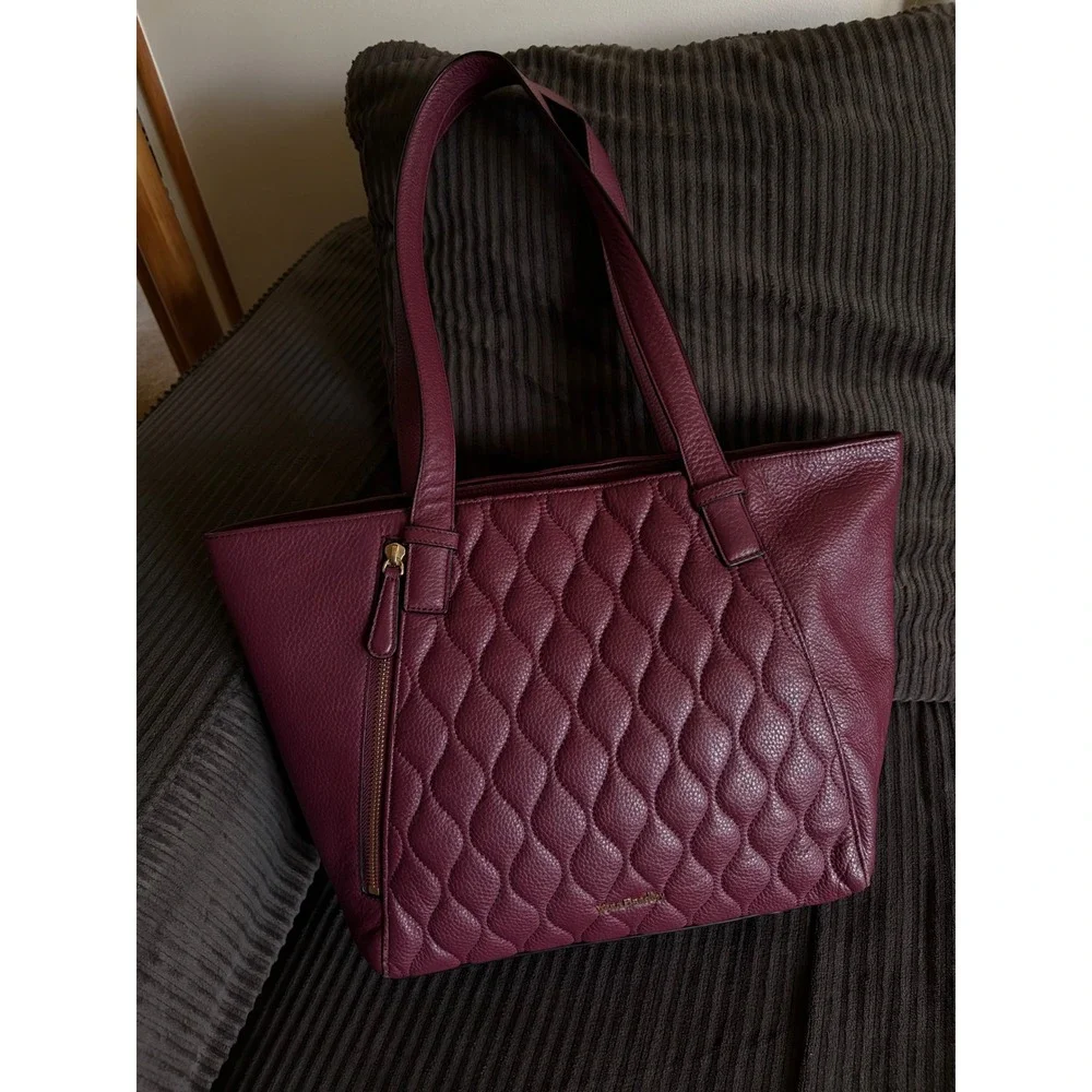 Vera Bradley Ella Tote Bag Aubergine Quilted Pebbled Leather Gold Hardware - Picture 2 of 11